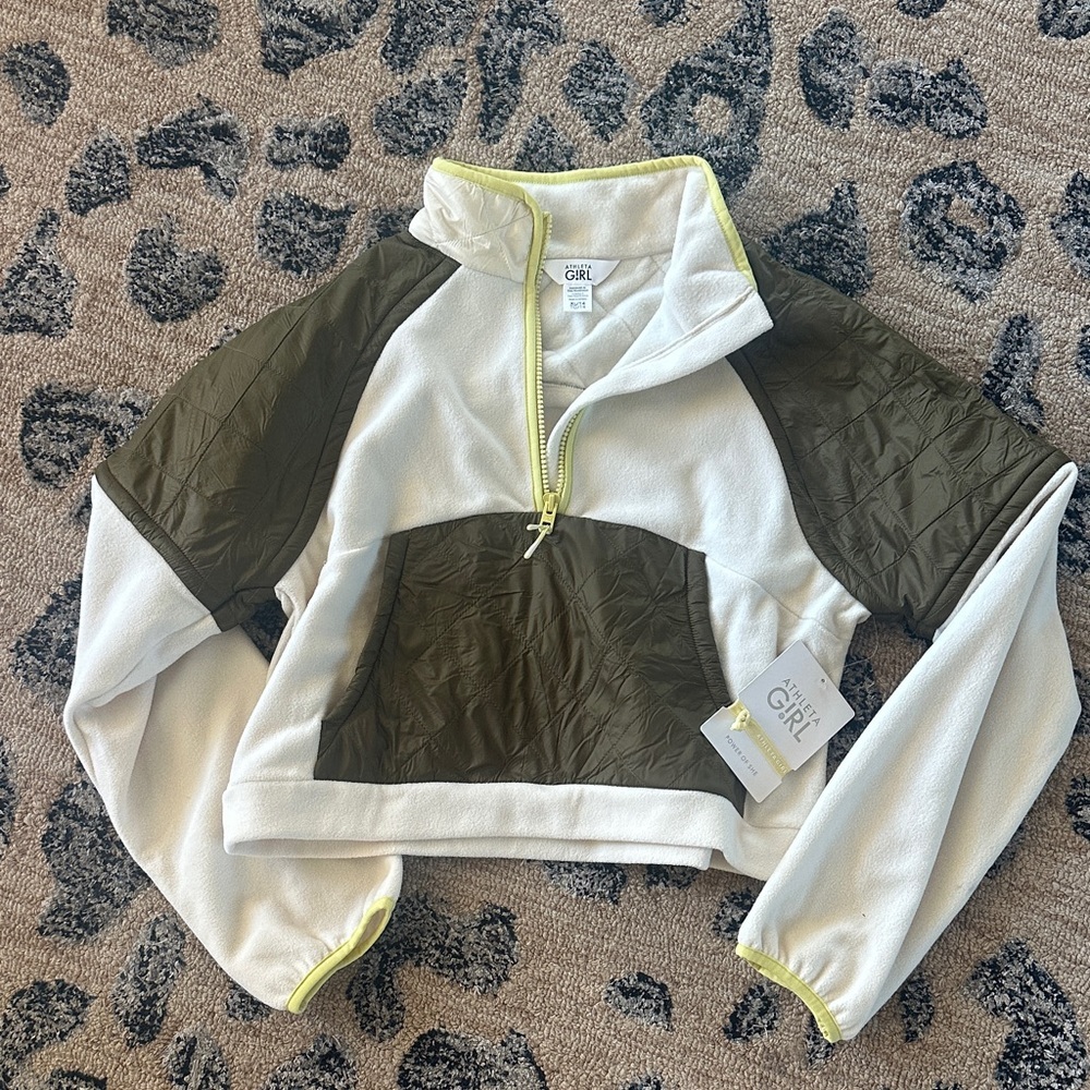 Athleta Olive and White Fleece Pullover